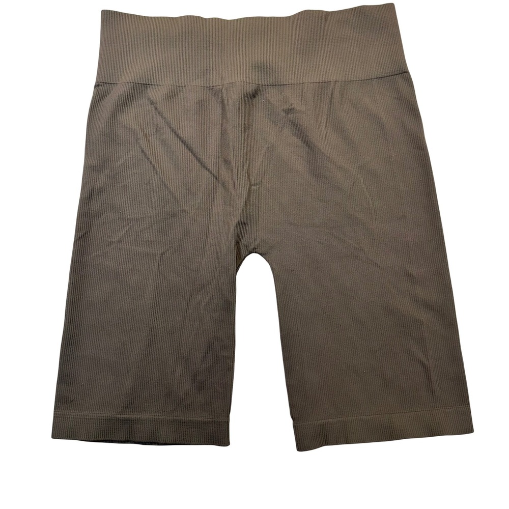 Avocado Biker Shorts Women M/L Brown Ribbed Seamless Athleisure Yoga Gym